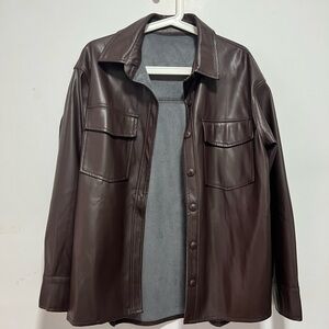 Brown Faux Leather Shirt Jacket size Medium